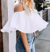 Taine – Schulterfreies Crop-Top mit Wellenkante - Weiß